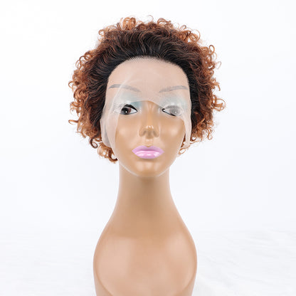 SendeHair Cheap  Pixie Curly Super Double  Draw  100% Human Raw Hair A Riot Of Colours With 13×1 Lace Short  Wig