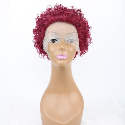 SendeHair Cheap  Pixie Curly Super Double  Draw  100% Human Raw Hair A Riot Of Colours With 13×1 Lace Short  Wig