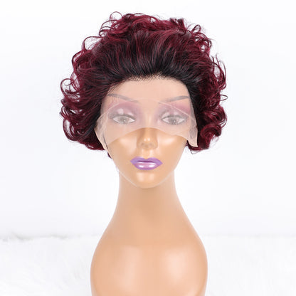 SendeHair Cheap  Big  Pixie Curly Super Double  Draw  100% Human Raw Hair A Riot Of Colours With 13×1 Lace Short  Wig