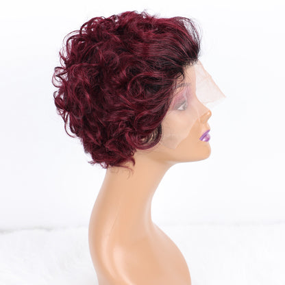 SendeHair Cheap  Big  Pixie Curly Super Double  Draw  100% Human Raw Hair A Riot Of Colours With 13×1 Lace Short  Wig