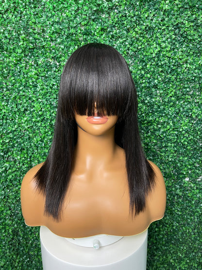 SendeHair Machine Made 14 inches SendeHair Super Soft Straight Natural Color Wigs Human Hair with Bang Fringe Wigs for Black Women