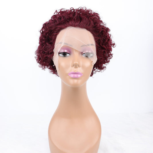 SendeHair Cheap  Pixie Curly Super Double  Draw  100% Human Raw Hair A Riot Of Colours With 13×1 Lace Short  Wig