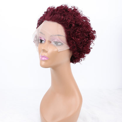 SendeHair Cheap  Pixie Curly Super Double  Draw  100% Human Raw Hair A Riot Of Colours With 13×1 Lace Short  Wig