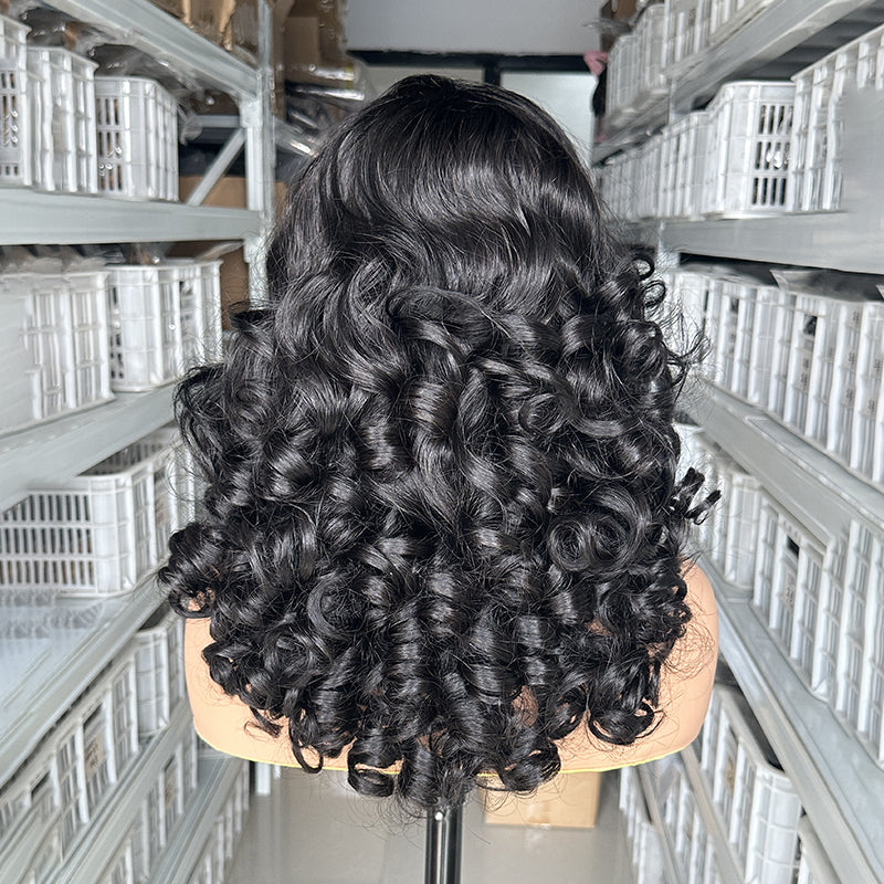 SendeHair  Natural Black Color 99J Piano Color Bounce Wave Bounce Curl Human Hair 13x4 Lace Frontal Wigs