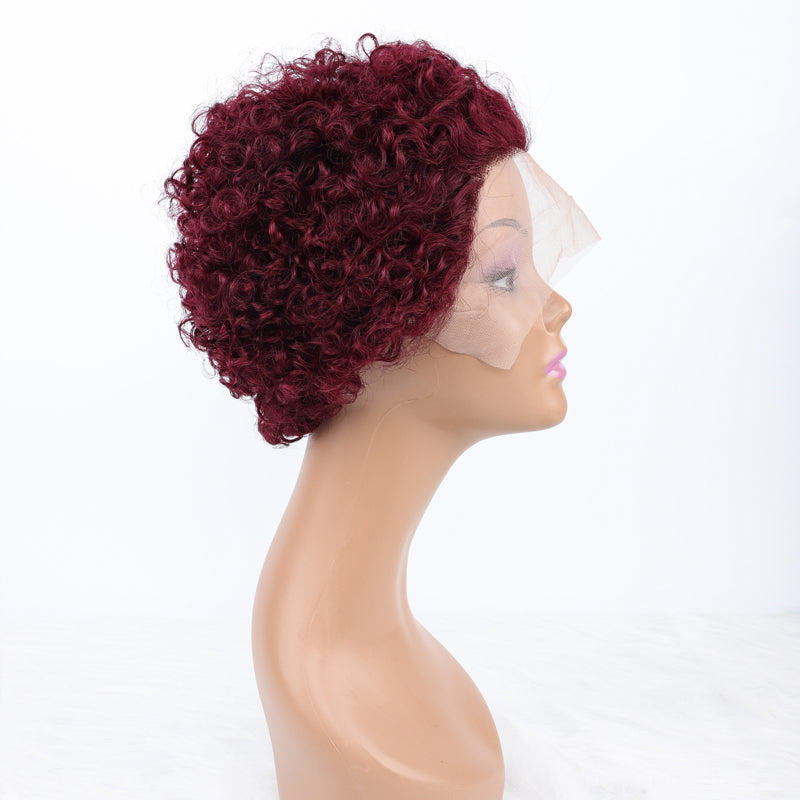 SendeHair Cheap  Pixie Curly Super Double  Draw  100% Human Raw Hair A Riot Of Colours With 13×1 Lace Short  Wig