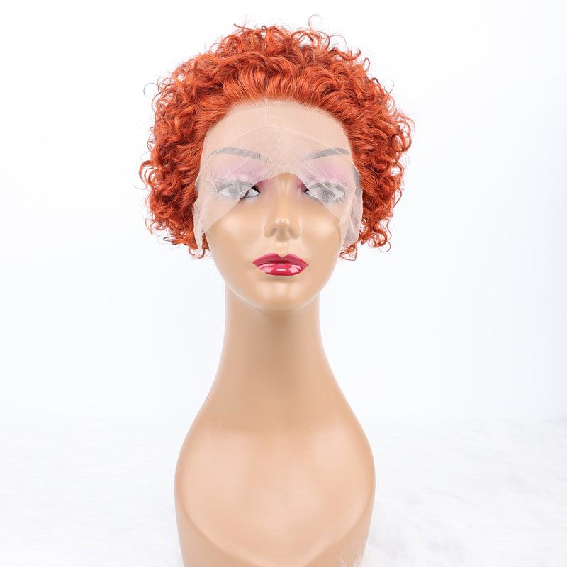 SendeHair Cheap  Pixie Curly Super Double  Draw  100% Human Raw Hair A Riot Of Colours With 13×1 Lace Short  Wig