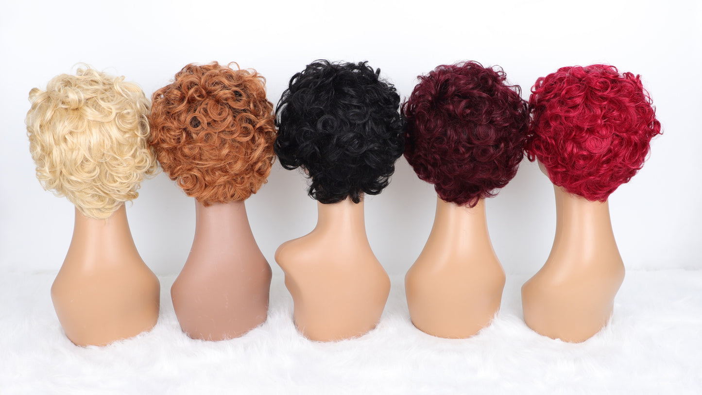 SendeHair Cheap  Big  Pixie Curly Super Double  Draw  100% Human Raw Hair A Riot Of Colours With 13×1 Lace Short  Wig