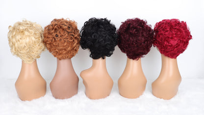 SendeHair Cheap  Big  Pixie Curly Super Double  Draw  100% Human Raw Hair A Riot Of Colours With 13×1 Lace Short  Wig