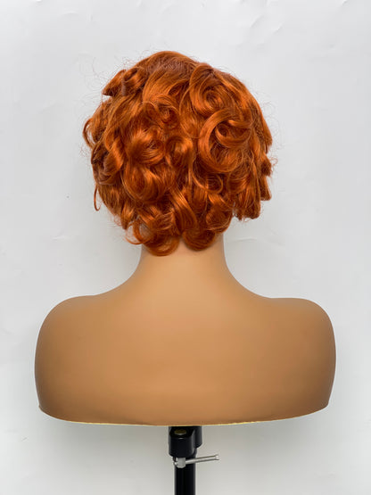 SendeHair Natural Colour Multicolored Unprocessed Orange 100% Human Hair With 13×1T Lace Wig Short Wig