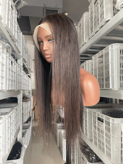 SndeHair Unprocessed Natural Colour Straight Wig  10A/12A  100% Human Raw Hair With 13*4 Lace Front Wig For Black Women