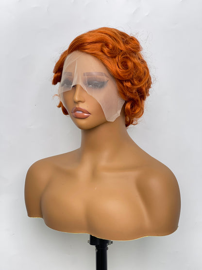 SendeHair Natural Colour Multicolored Unprocessed Orange 100% Human Hair With 13×1T Lace Wig Short Wig