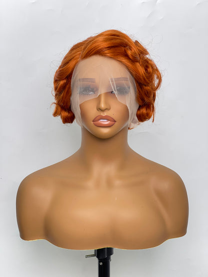 SendeHair Natural Colour Multicolored Unprocessed Orange 100% Human Hair With 13×1T Lace Wig Short Wig