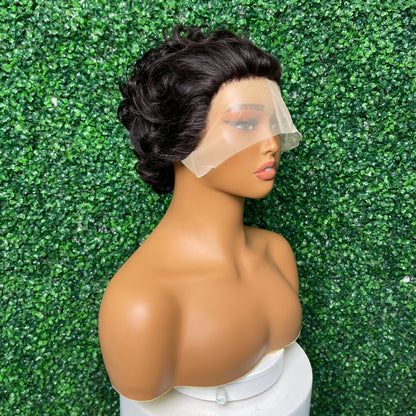 SendeHair Cheap Fat  Pixie CurlSuper y Double  Draw  100% Human Raw Hair A Riot Of Colours With 13×1 Lace Short  Wig