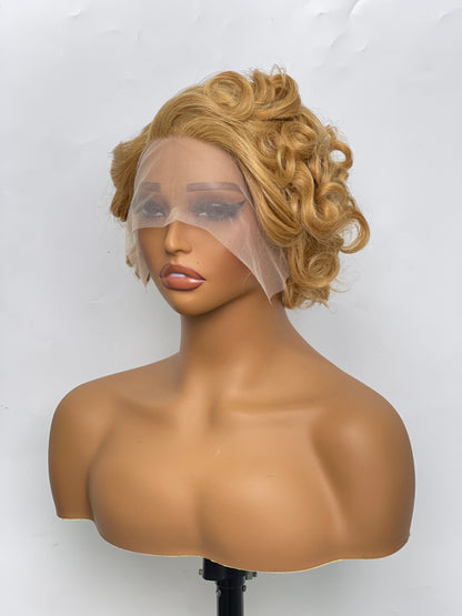 SendeHair Natural Colour Multicolored Unprocessed Orange 100% Human Hair With 13×1T Lace Wig Short Wig