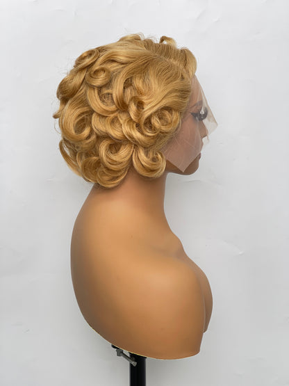 SendeHair Natural Colour Multicolored Unprocessed Orange 100% Human Hair With 13×1T Lace Wig Short Wig