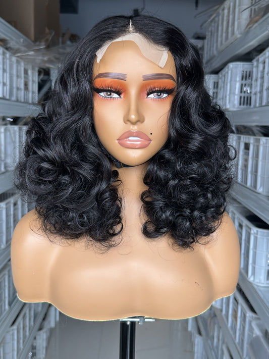 SendeHair Natural Black Bouncy Curl 4x4 Lace Closure Wig Human Hair Wigs For Black Women