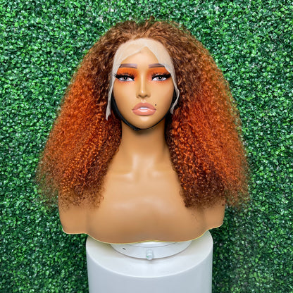 SendeHair Super Double Drawn Natural Colour Piano Colour Pixie Curly Human Hair With 13×4 Lace Front Wig