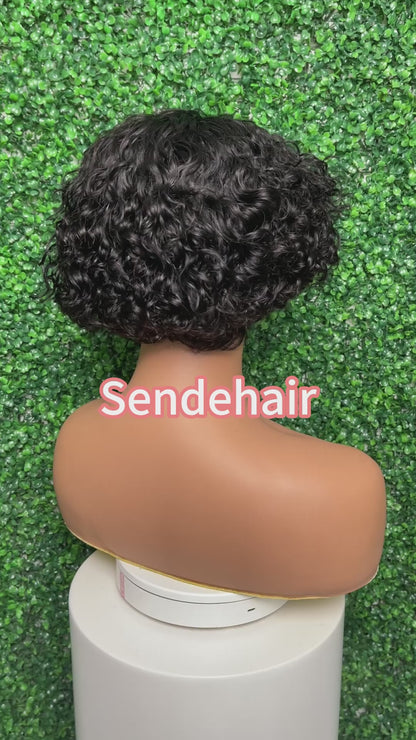 SendeHair Natural Colour Bob Curl Water Wave Wholesale Unprocessed 100% Real Human Hair Color Pick For Wedding Use Women