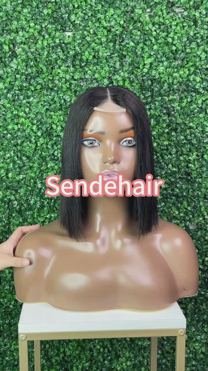 SendeHair Cheap Natural Colour  Staight  Bob 100% Human Hair Lace Closure2*6T Lace Wig