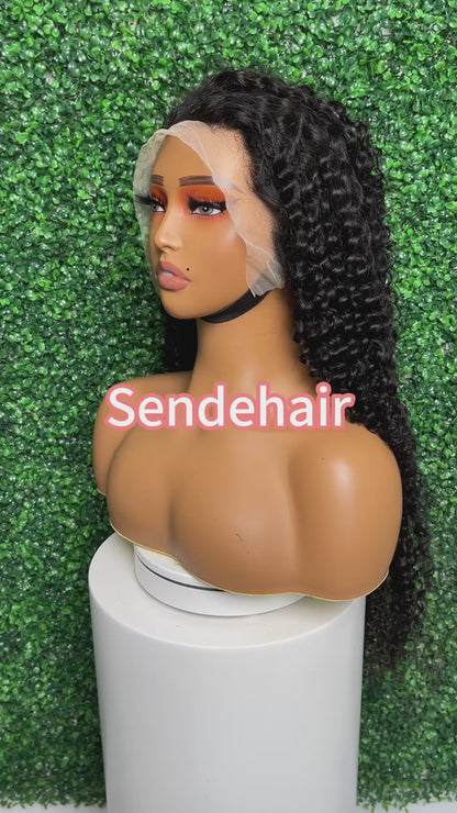 SendeHair Unprocessed Natural Colour Deep Wave 10A/12A 100% Human Raw Hair Wig With 4×4 Front Lace Wig