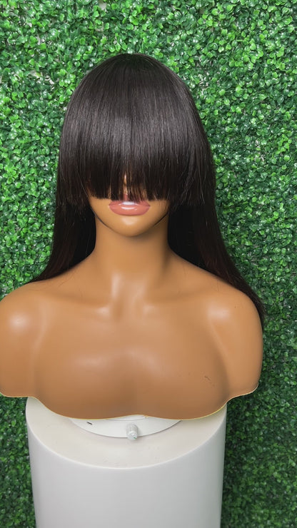 SendeHair Machine Made 14 inches SendeHair Super Soft Straight Natural Color Wigs Human Hair with Bang Fringe Wigs for Black Women