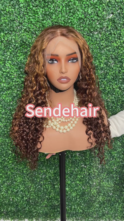 SendeHair Super Double Drawn  180%  Natural Fluffy Curvature Curly 100% Human Raw Hair  With 13×4 Lace Front wig