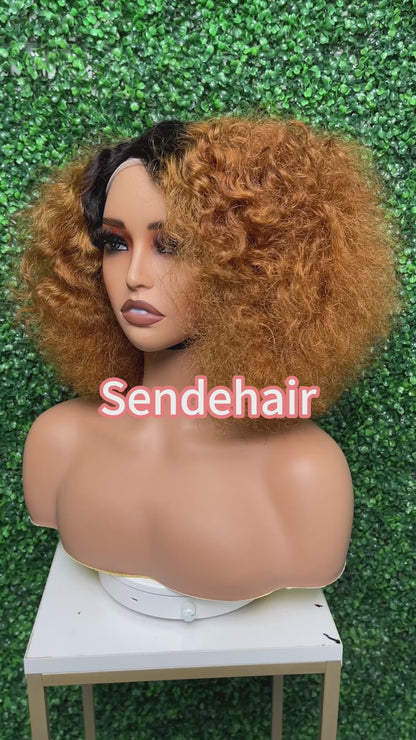 SendeHair Wholesale 180% Density Afro Curl Hair Human Lace Front Raw Virgin Brazilian Unprocessed Cuticle Aligned Lace Human Hair Wig