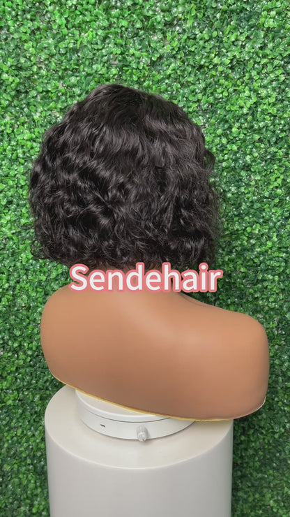 SendeHair Natural color Curly Unprocessed Vietnam 100% Human Hair Short Wig With Frontal For Black Women