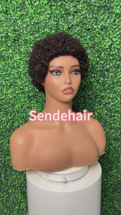 SendeHair Natural color Curly Unprocessed Vietnam 100% Human Hair Short Wig For Black Women