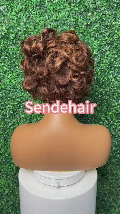 SendeHair Cheap Fat  Pixie CurlSuper y Double  Draw  100% Human Raw Hair A Riot Of Colours With 13×1 Lace Short  Wig